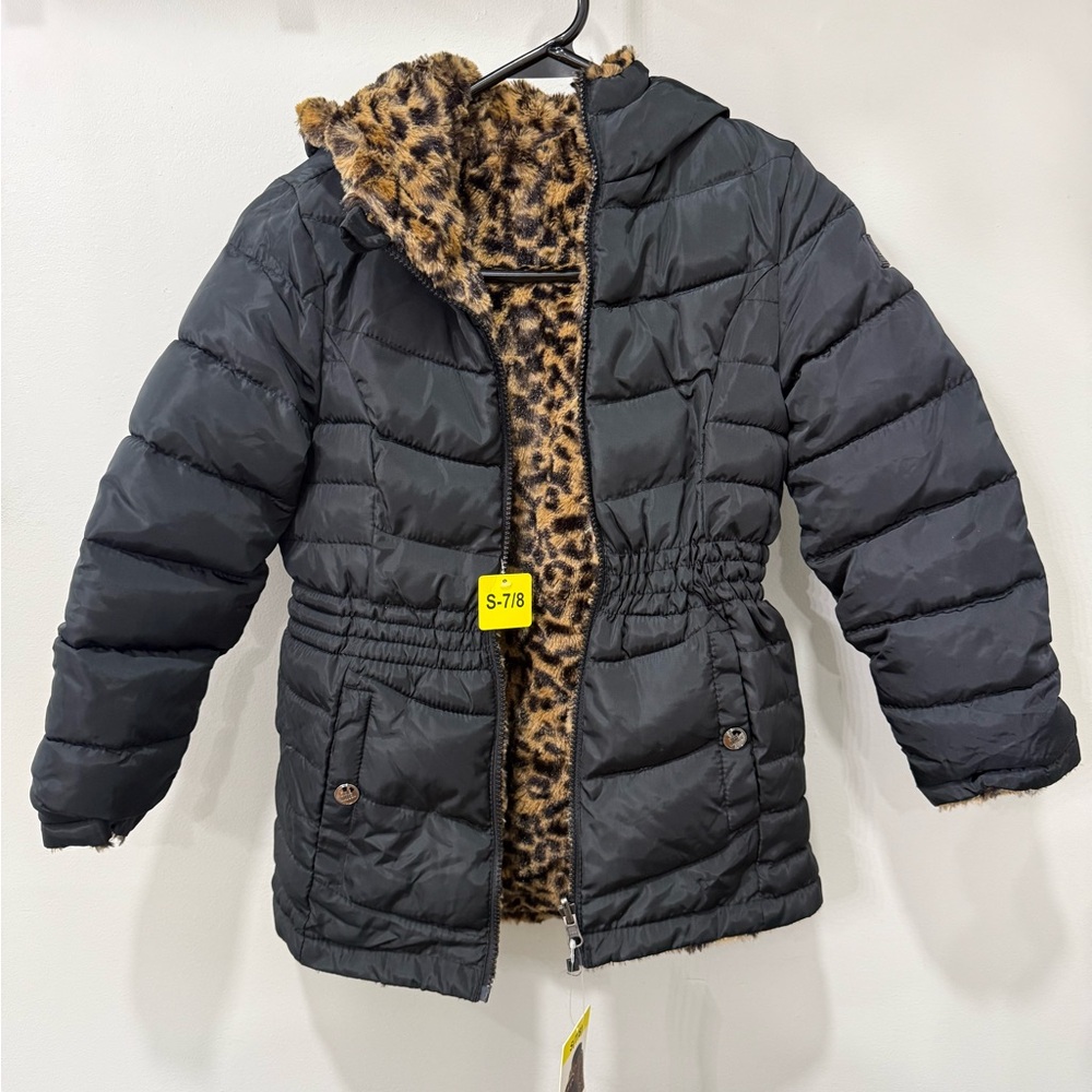 NWT Steve Madden Girls Black Puffer Jacket with Leopard Print